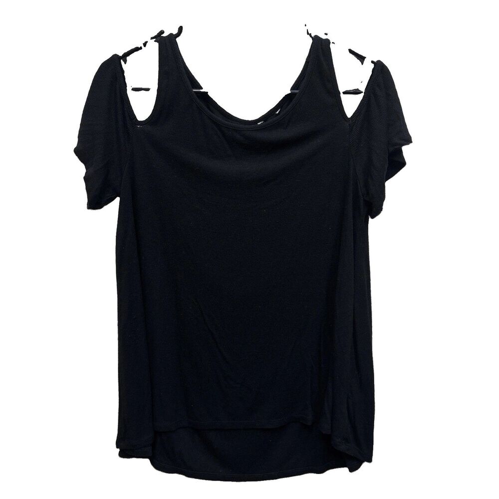 Sonoma Cold Shoulder XL Black Short Sleeve Women Ribbed Cutout Stretch